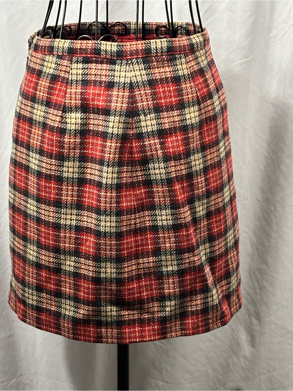 Plaid Red and Cream Women's Wool Skirt